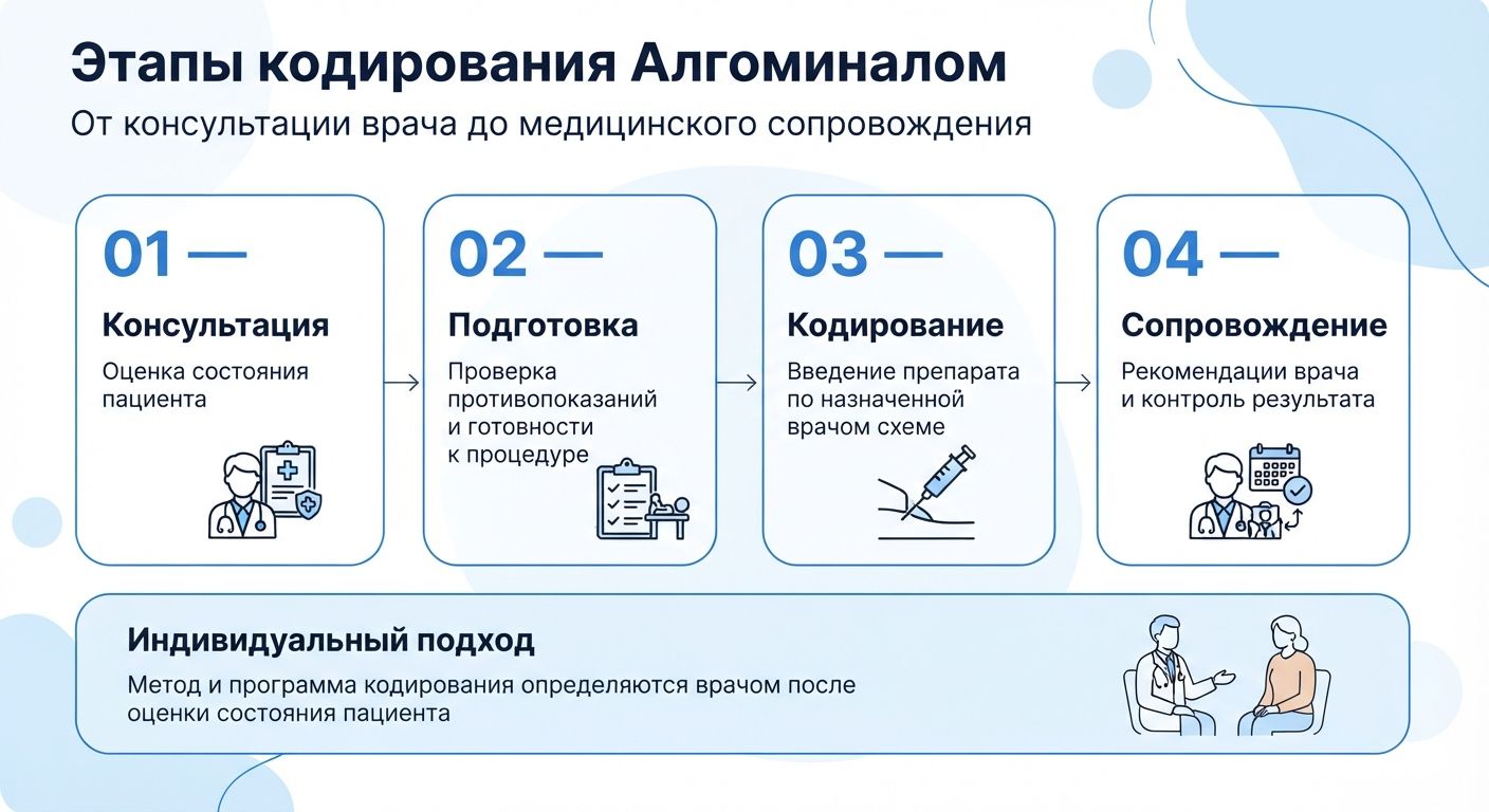 Кодирование препаратом «Алгоминал» в Дудинке инфографика